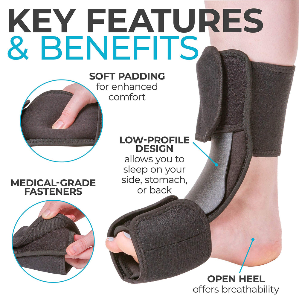 BraceAbility vista lateral con talón abierto que mejora la ventilación durante la noche