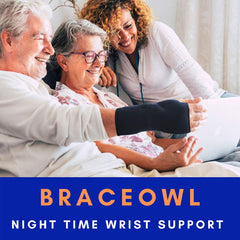 BRACEOWL uso en escritorio apoyando la muñeca al teclear
