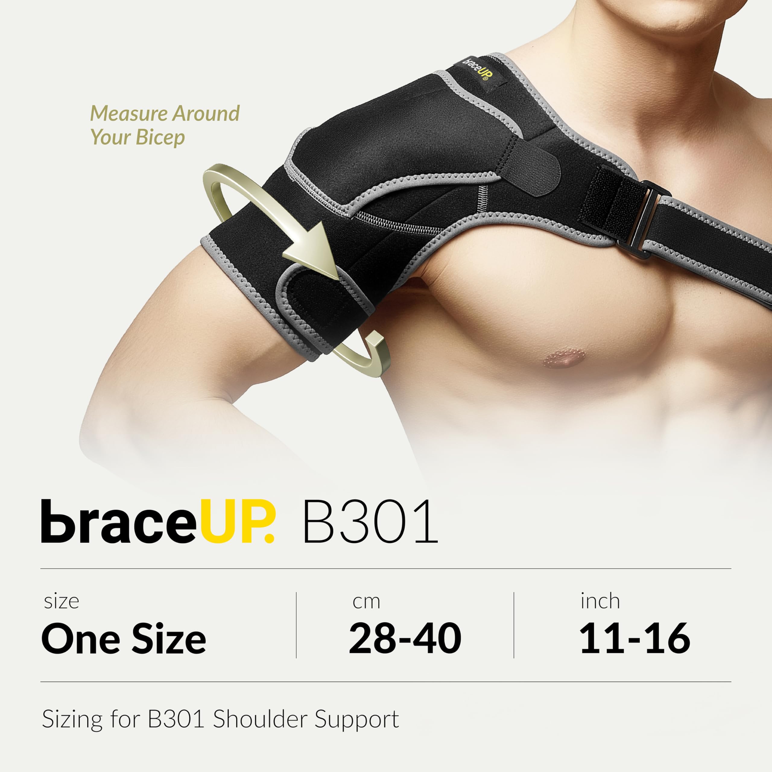 BraceUP comparación de talla mostrando ajuste en bíceps