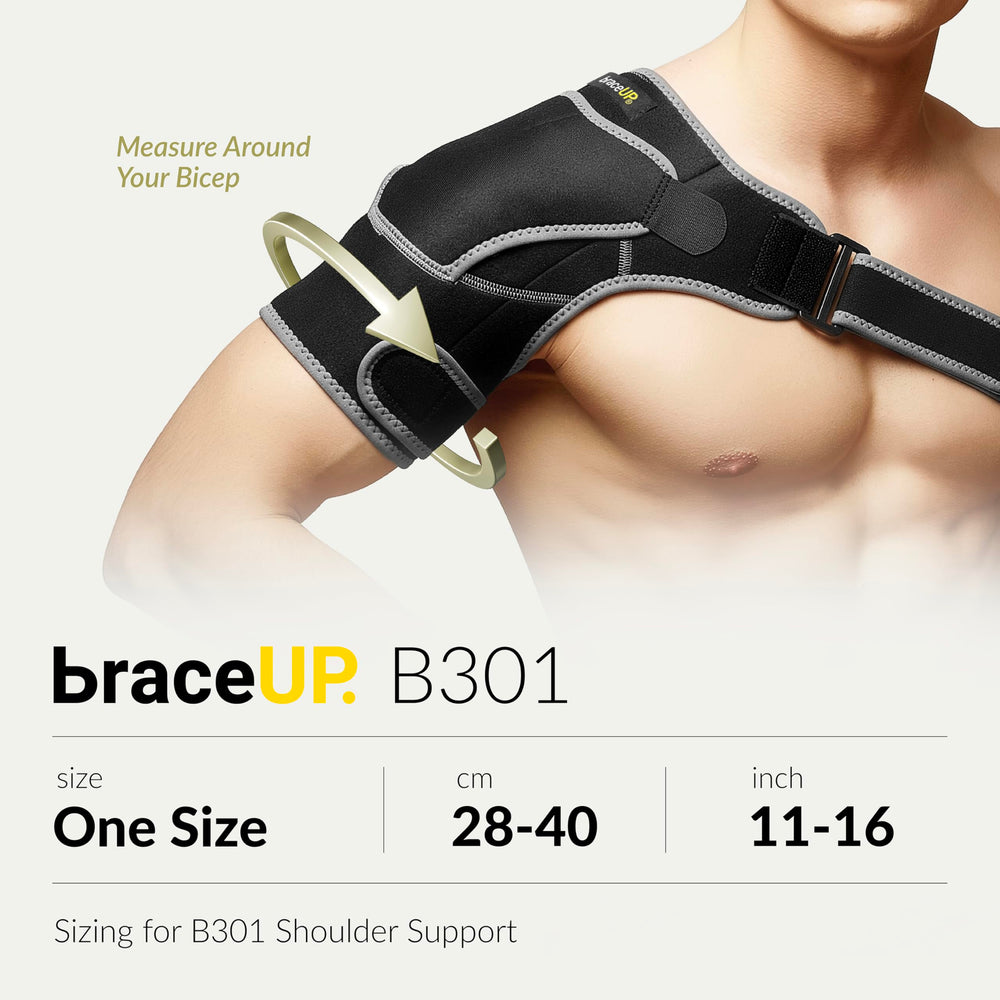 BraceUP comparación de talla mostrando ajuste en bíceps
