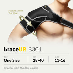 BraceUP comparación de talla mostrando ajuste en bíceps