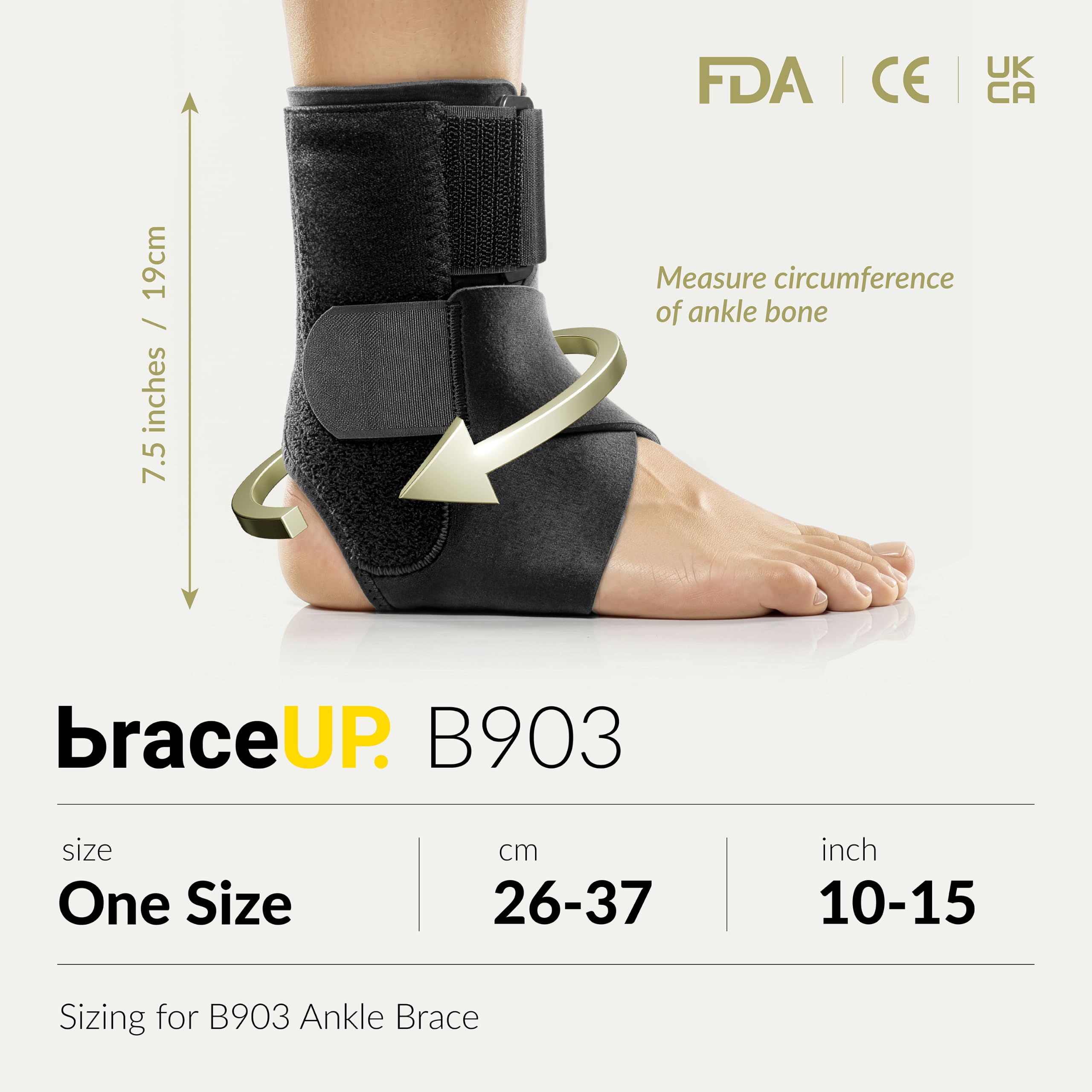 BraceUP etiqueta con instrucciones y beneficios visibles