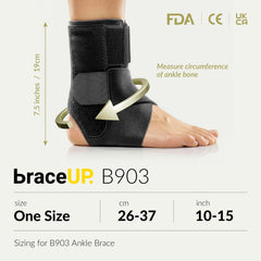BraceUP etiqueta con instrucciones y beneficios visibles