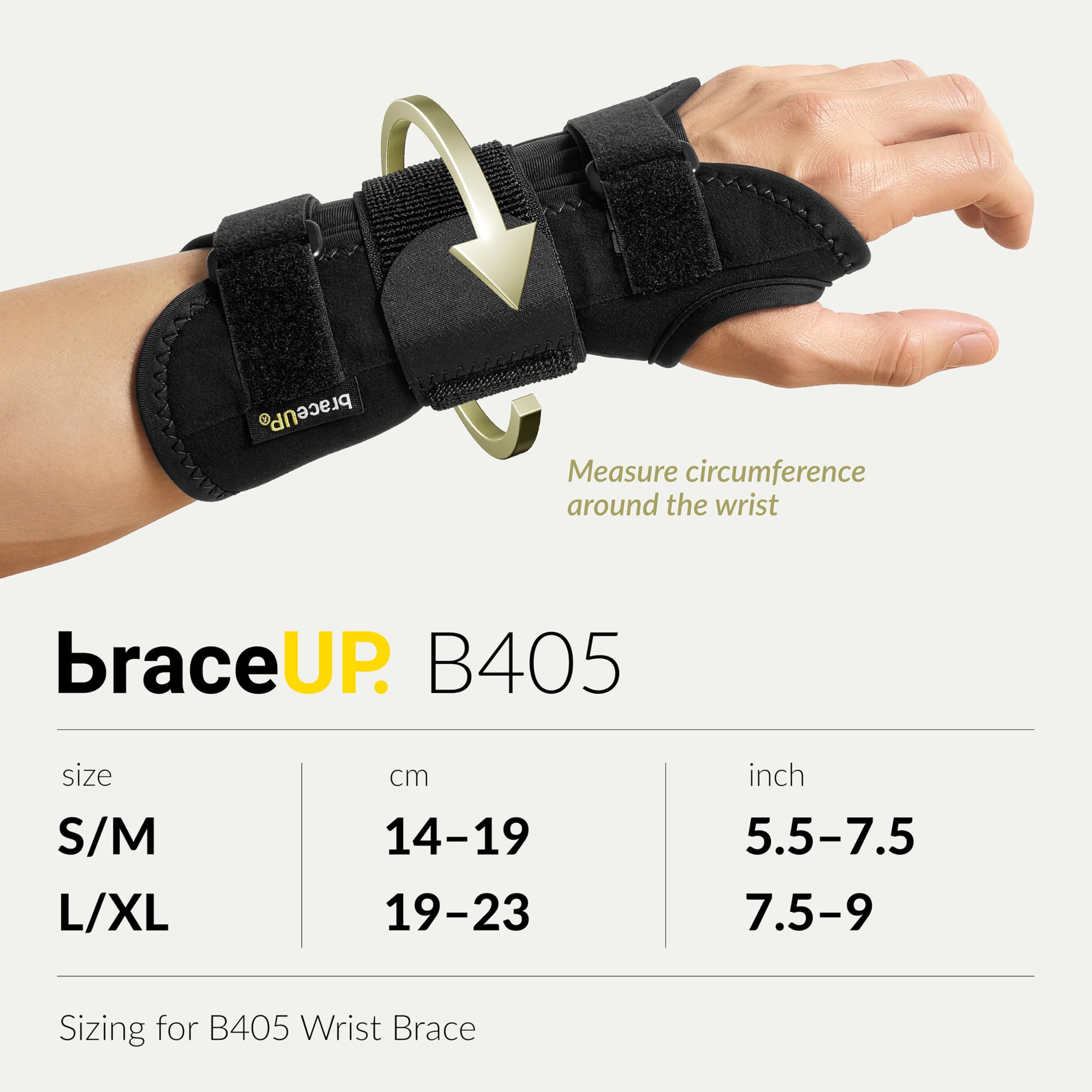 BraceUP escala con cinta métrica para elegir talla L/XL y asegurar buen ajuste