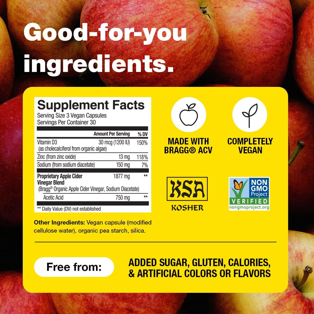 Bragg etiqueta nutricional enfocada mostrando ingredientes y transparencia