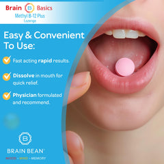 Brain Bean etiqueta de ingredientes resaltando metil B12 y folato