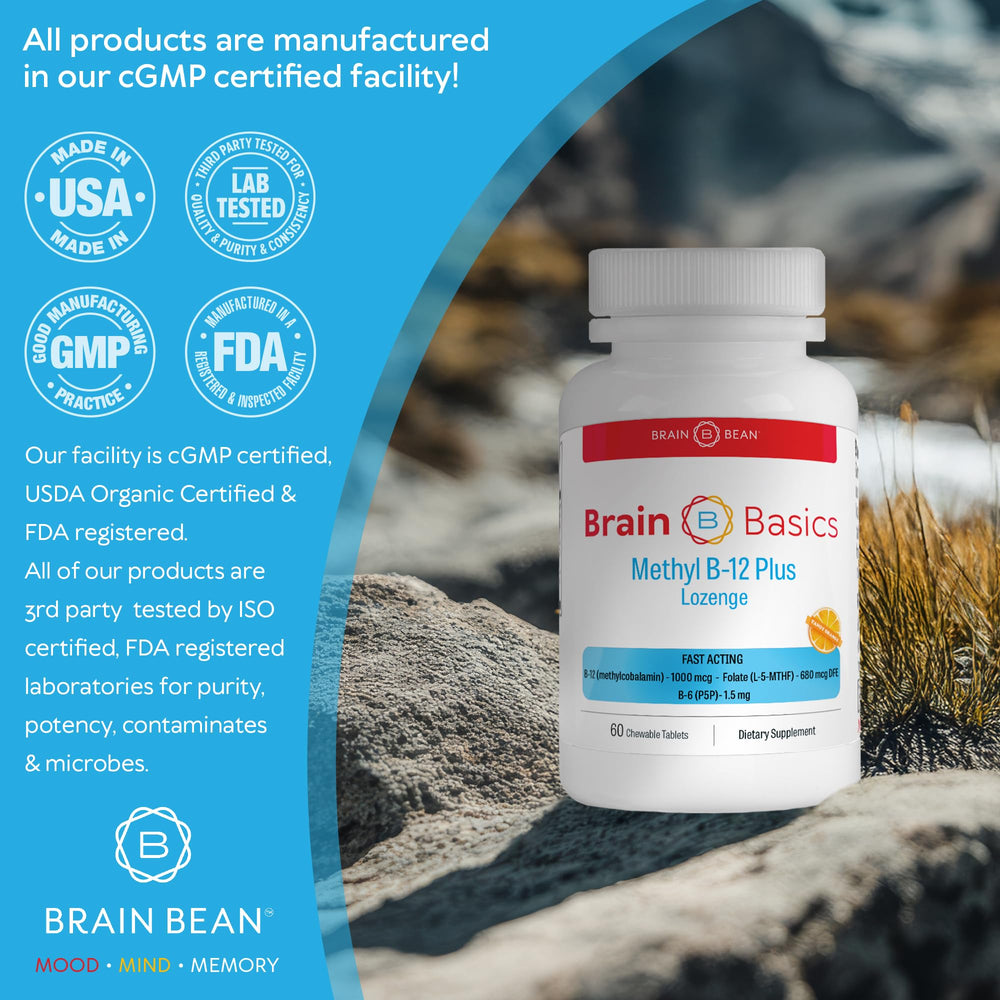 Brain Bean pastillas masticables dispuestas, rápido aporte de B12