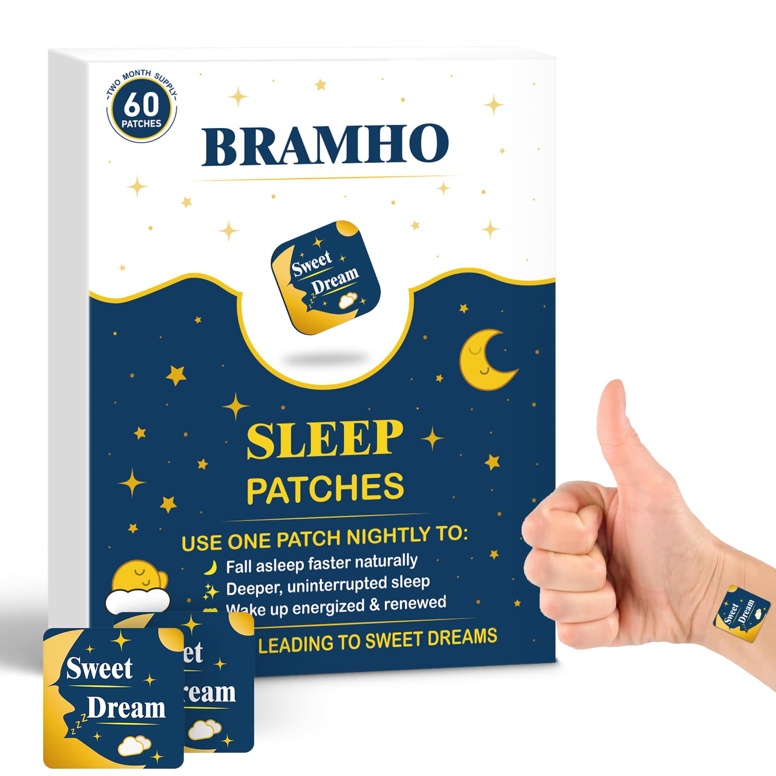 BRAMHO frente del empaque mostrando 60 parches y beneficios rápidos