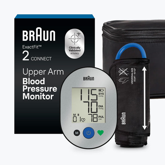 Braun ExactFit 2 Connect frontal mostrando pantalla clara y beneficios de lectura rápida