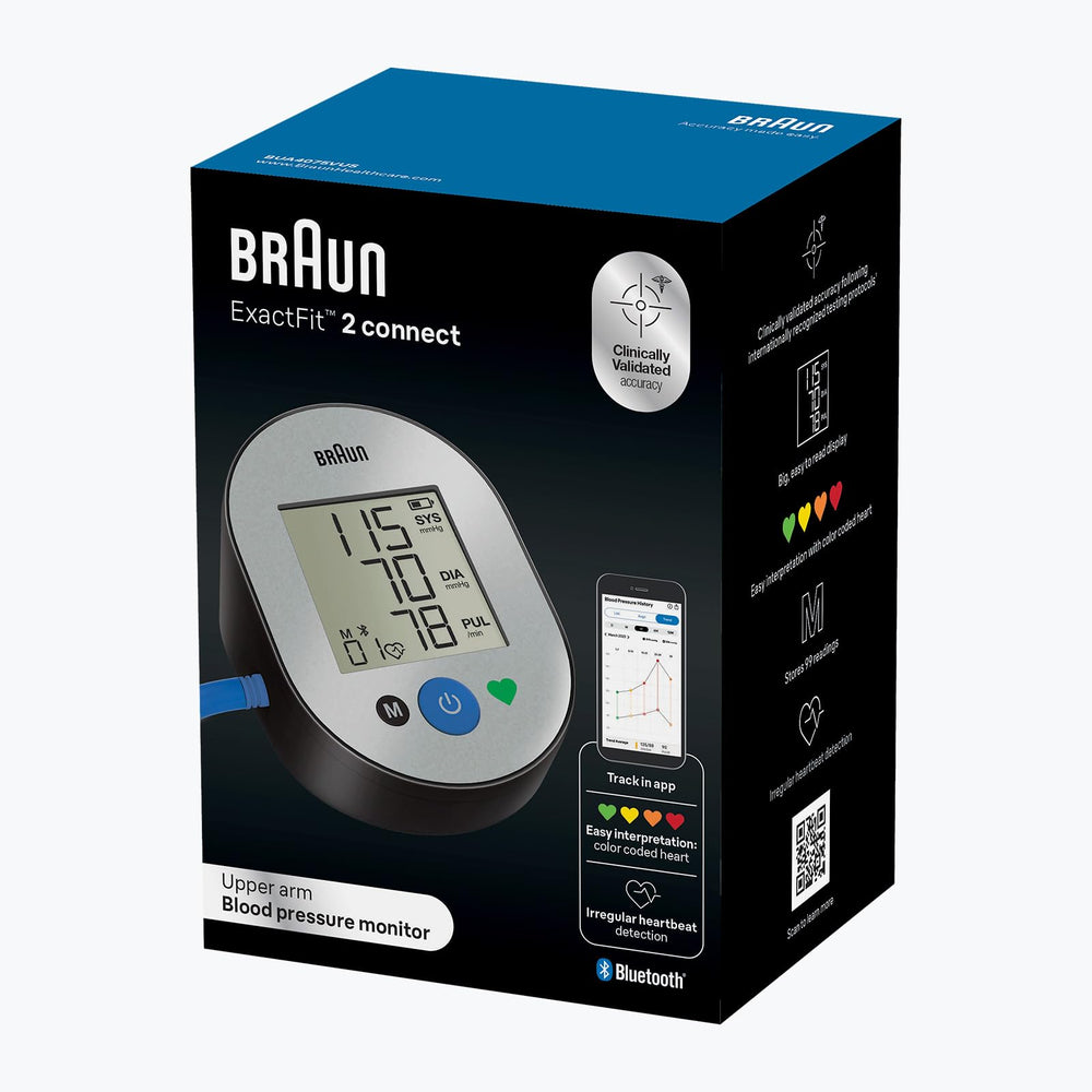 Contenido del paquete Braun ExactFit 2 Connect con estuche y pilas listos para usar