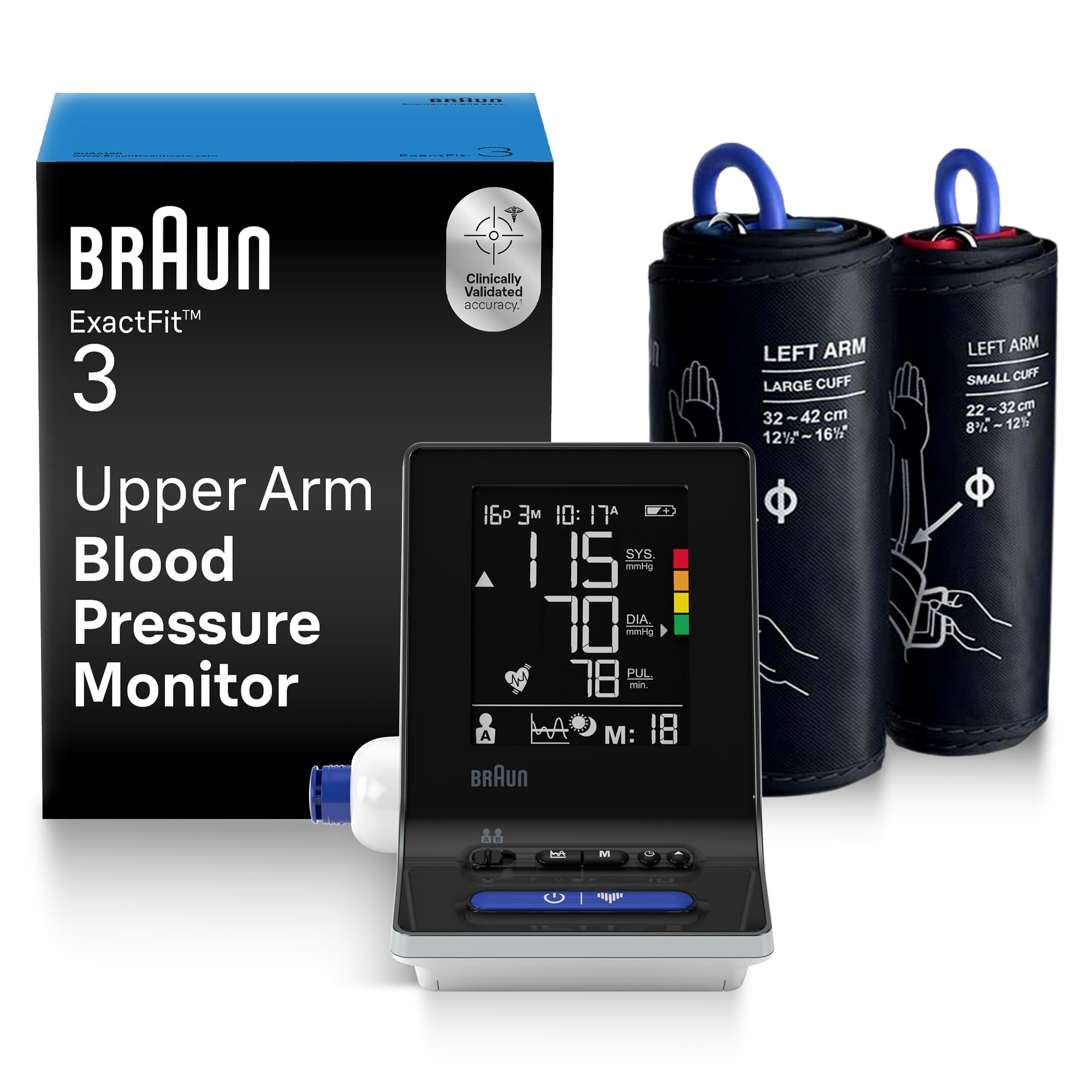 Braun ExactFit 3 vista frontal con pantalla grande legible y lectura rápida