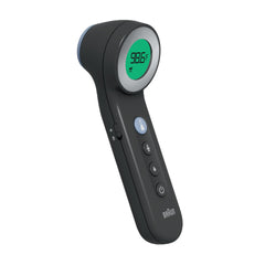 Braun Sensian 7 empaque frontal mostrando el termómetro y beneficios familiares
