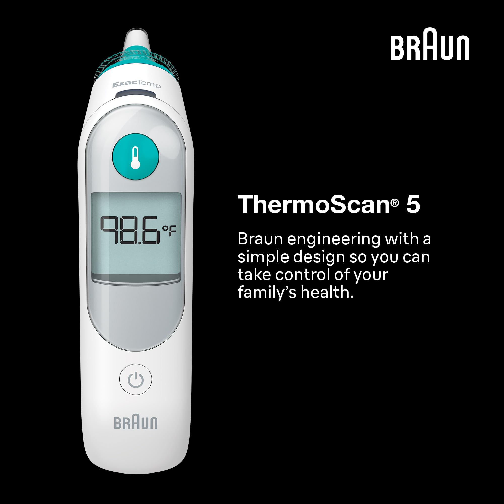 Braun ThermoScan 5 en entorno familiar indicando uso cotidiano y confianza