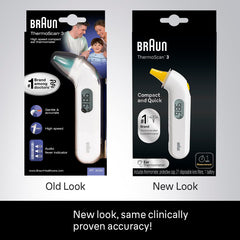 Braun ThermoScan 3 en uso con bebé para toma rápida y suave