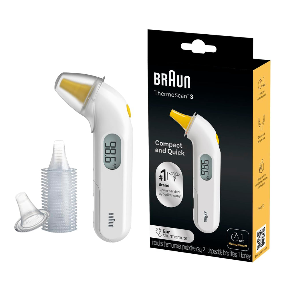 Braun ThermoScan 3 frontal mostrando diseño compacto y facilidad de uso