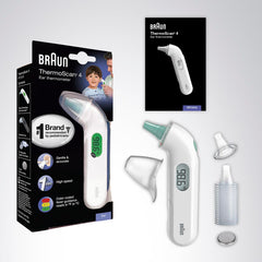 Braun ThermoScan 4 contenido de caja con fundas y batería incluidas