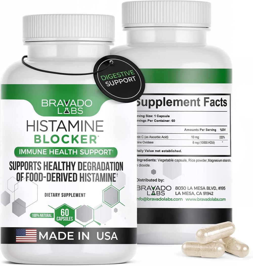 Bravado Labs frasco frontal mostrando la etiqueta y beneficio digestivo