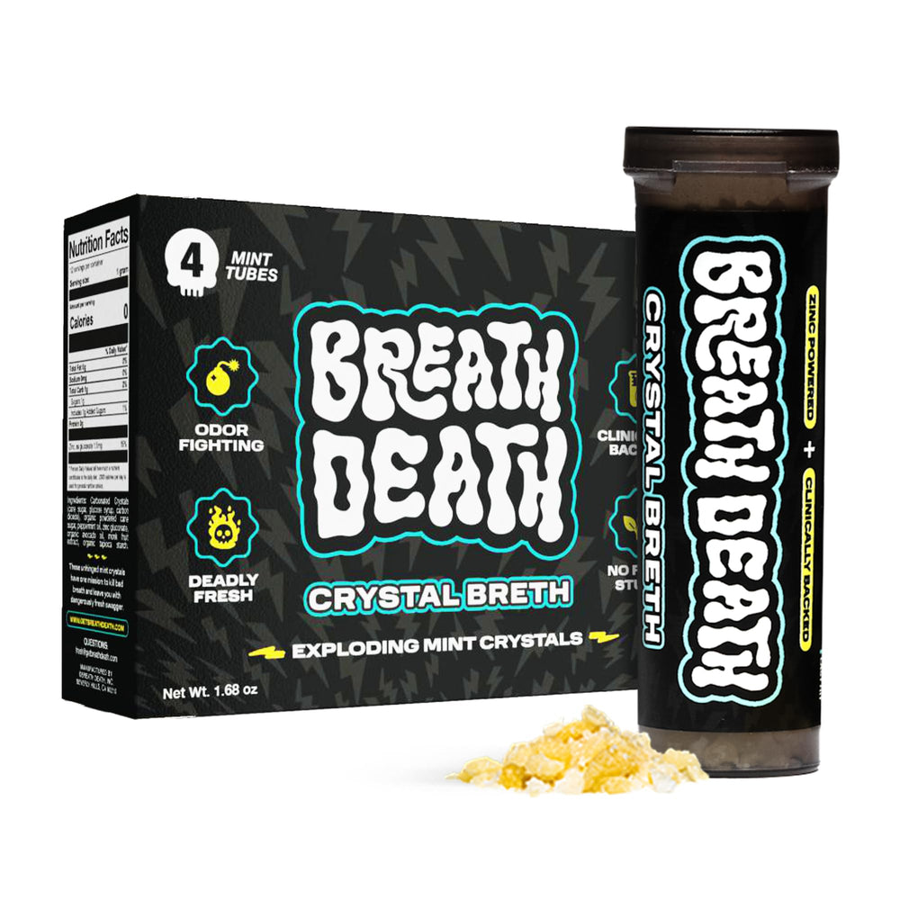 Breath Death tubo frontal mostrando envase compacto y diseño práctico