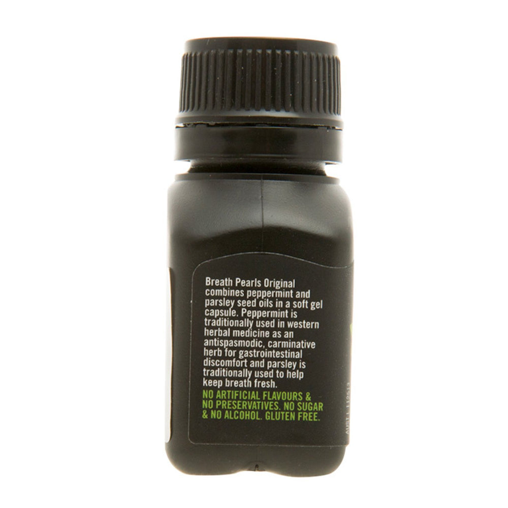 Breath Pearls etiqueta detallada con ingredientes para elección informada