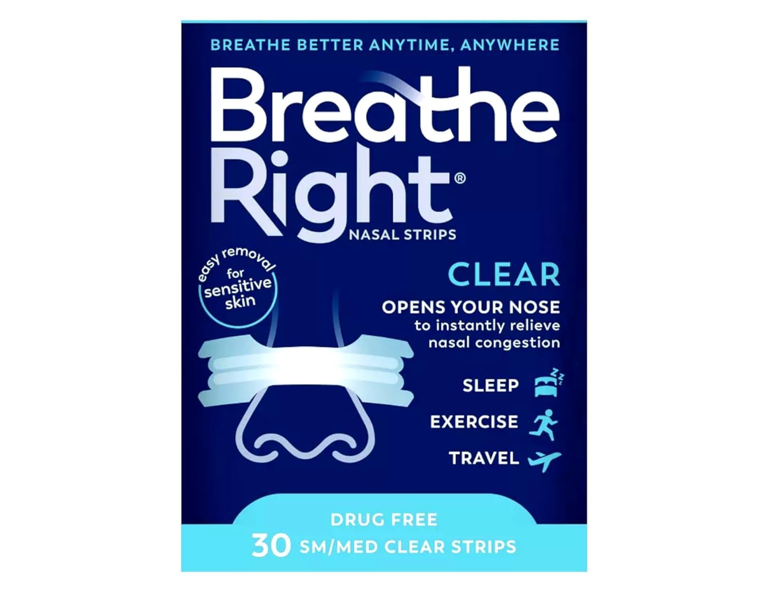 Breathe Right ambiente de dormitorio con tira colocada y beneficio descanso más cómodo