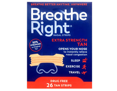 Breathe Right empaque frontal mostrando 78 tiras, ayuda a respirar mejor