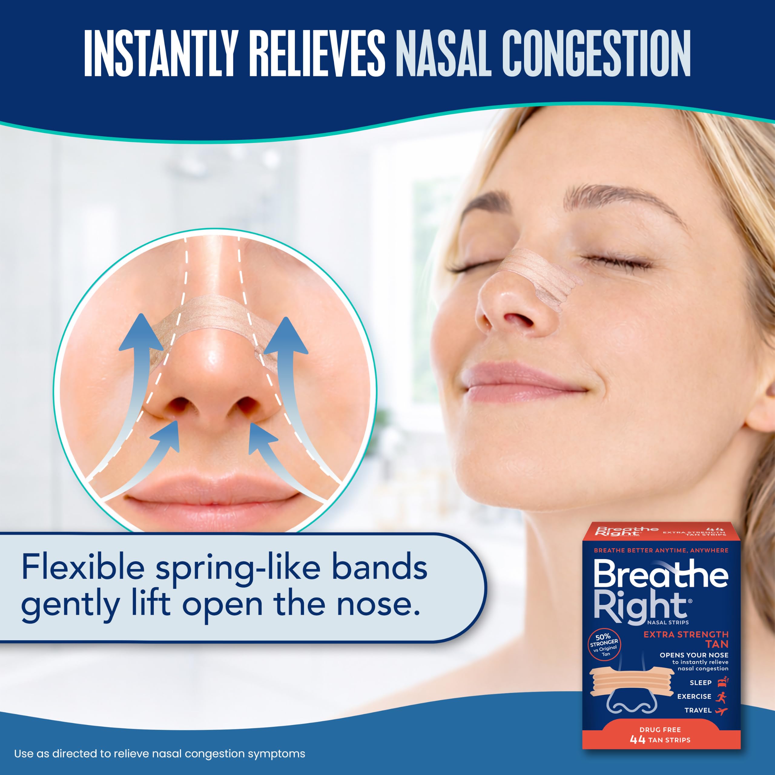 Breathe Right detalle de bandas tipo muelle que ofrecen mayor apertura nasal