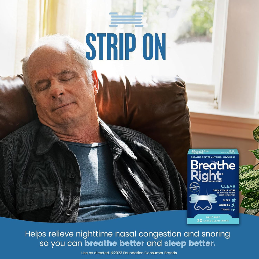 Breathe Right primer plano de la tira clara con textura flexible y beneficio piel delicada