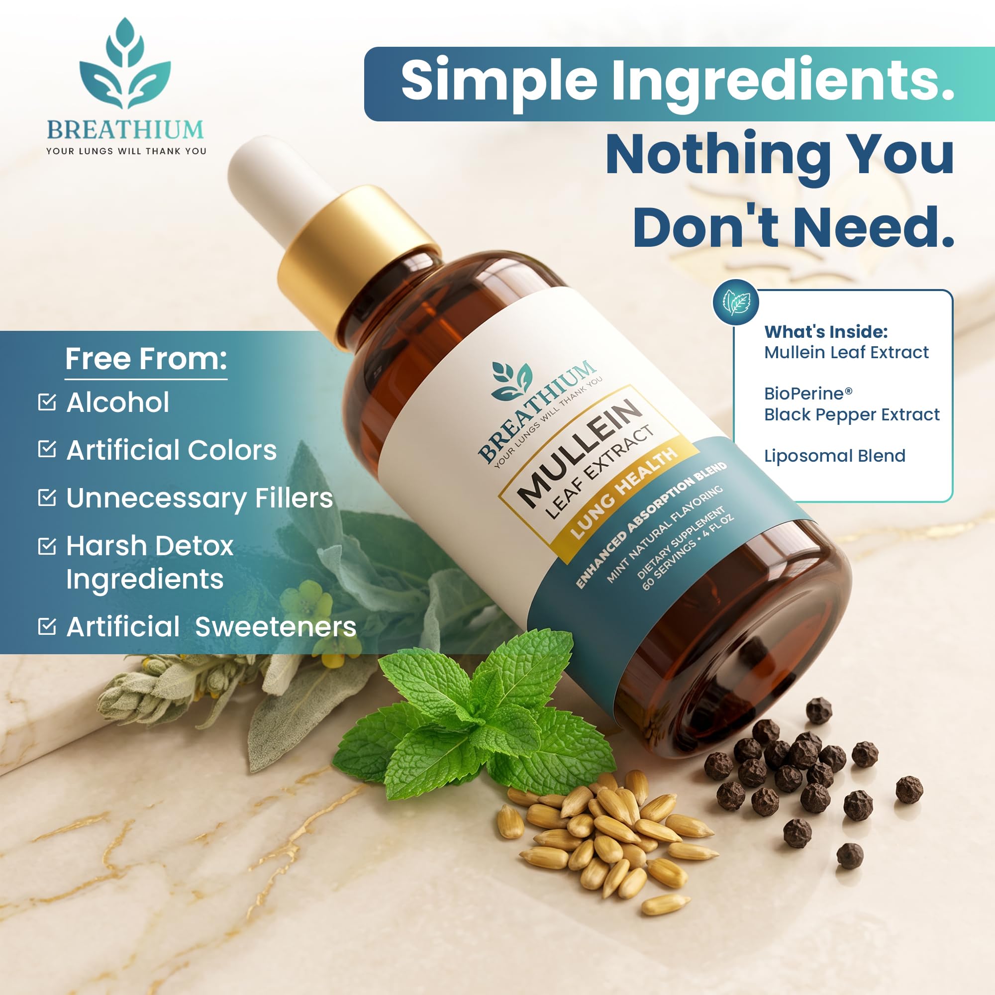 BREATHIUM etiqueta con ingredientes visibles, transparencia y control de calidad