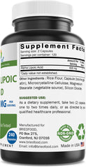 Brieofood Alpha Lipoic Acid capsules close-up highlighting 600 mg per serving.