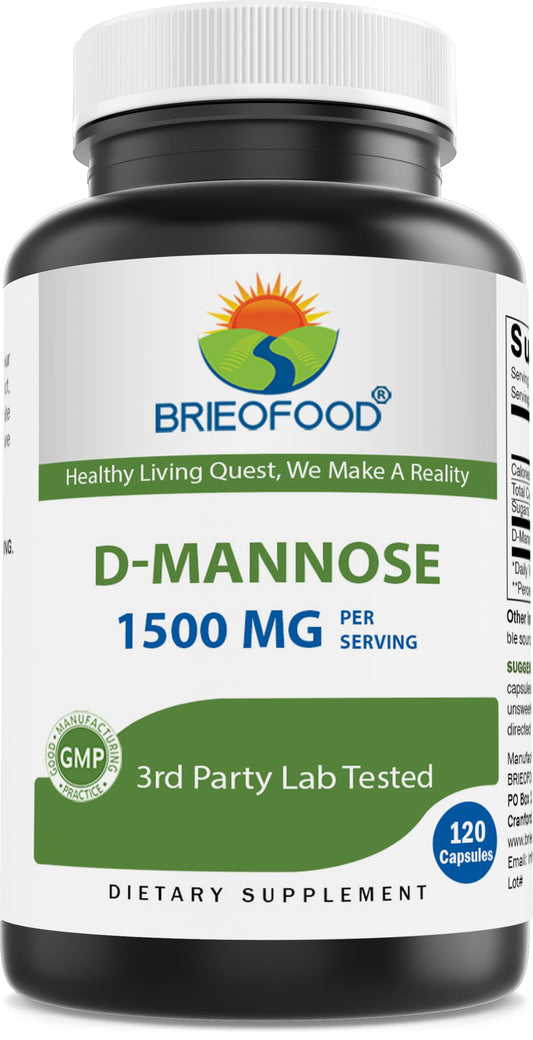 Brieofood D-Mannose Cápsulas, botella para apoyo diario del tracto urinario.