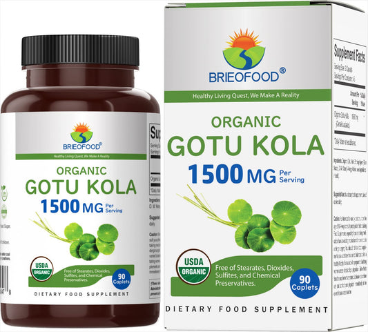 Brieofood Gotu Kola, botella de 1500 mg para dosis diaria