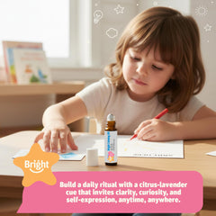 Bright Autism roll-on junto a mandarina, lavanda y sándalo, ingredientes
