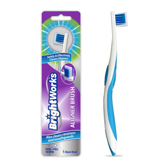 BrightWorks vista frontal del pack de tres cepillos, limpieza eficiente