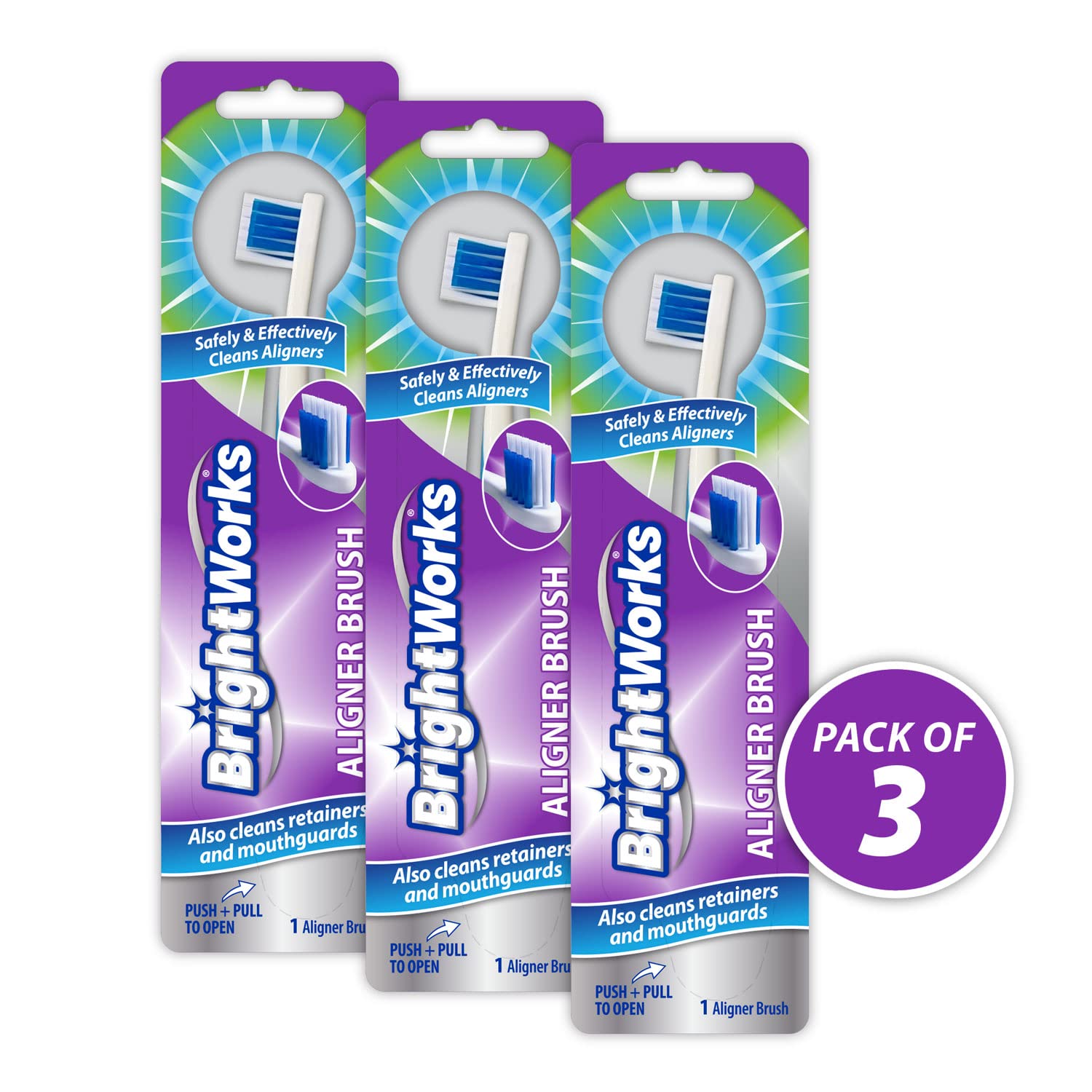 BrightWorks primer plano de cerdas suaves, protege los alineadores