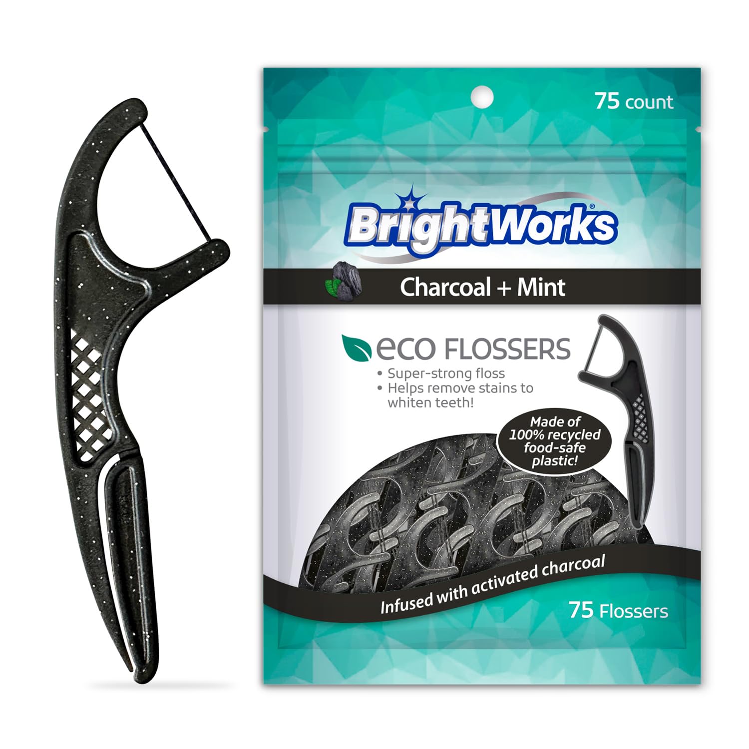 BrightWorks empaque frontal mostrando 225 unidades y sostenibilidad