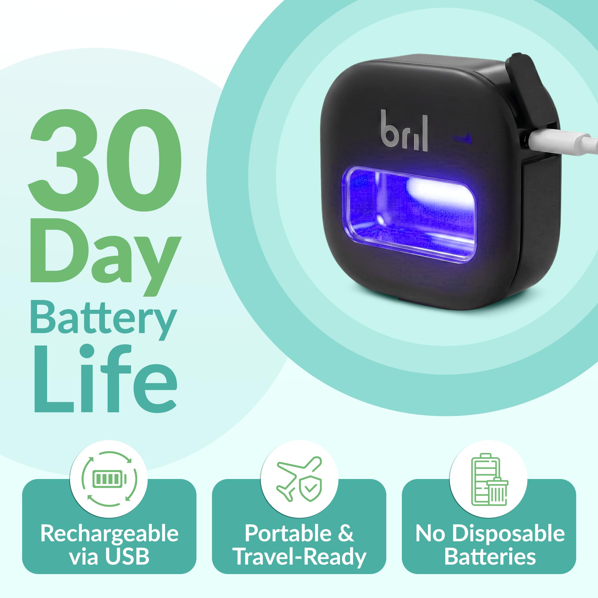 Bril en uso con cepillo eléctrico mantiene cerdas protegidas
