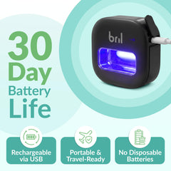 Bril en uso con cepillo eléctrico mantiene cerdas protegidas