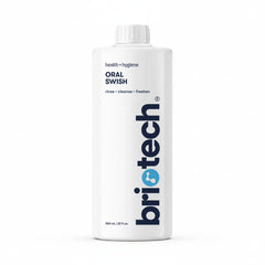 BRIOTECH Oral Swish botella frontal mostrando diseño y cantidad, limpieza profesional