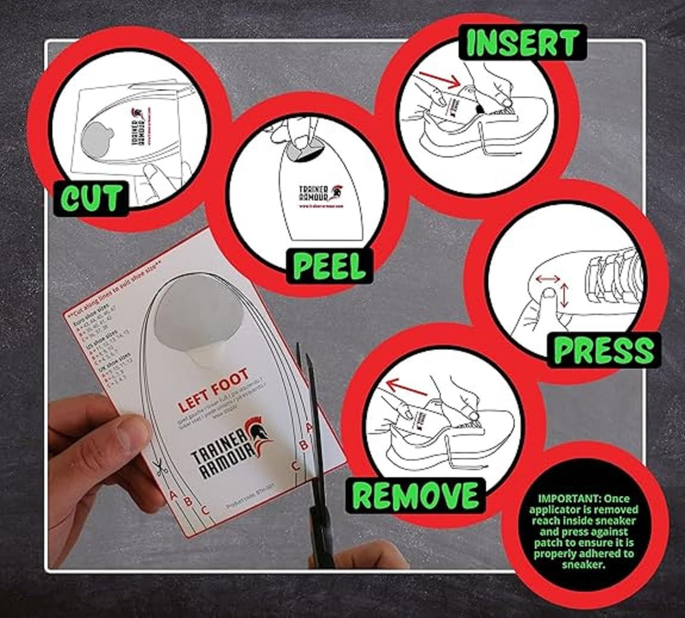 Brit Patch colocado dentro de una zapatilla, confort y refuerzo invisible