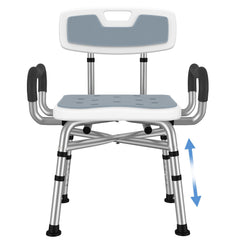 BRITULIF vista frontal de la silla de ducha mostrando respaldo y brazos para seguridad