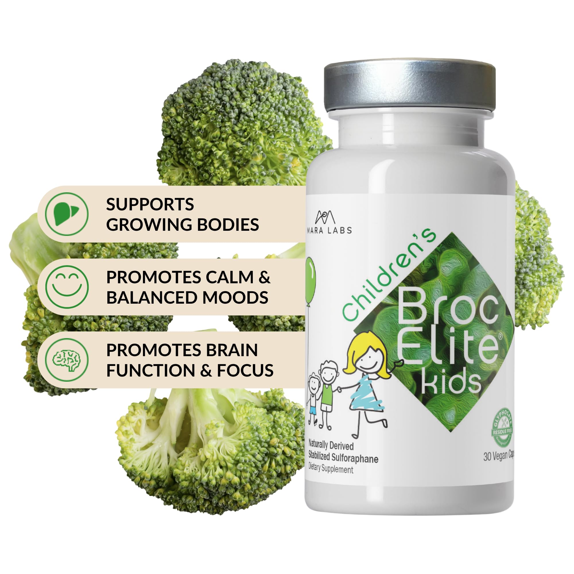BrocElite Kids etiqueta nutricional legible con ingredientes limpios