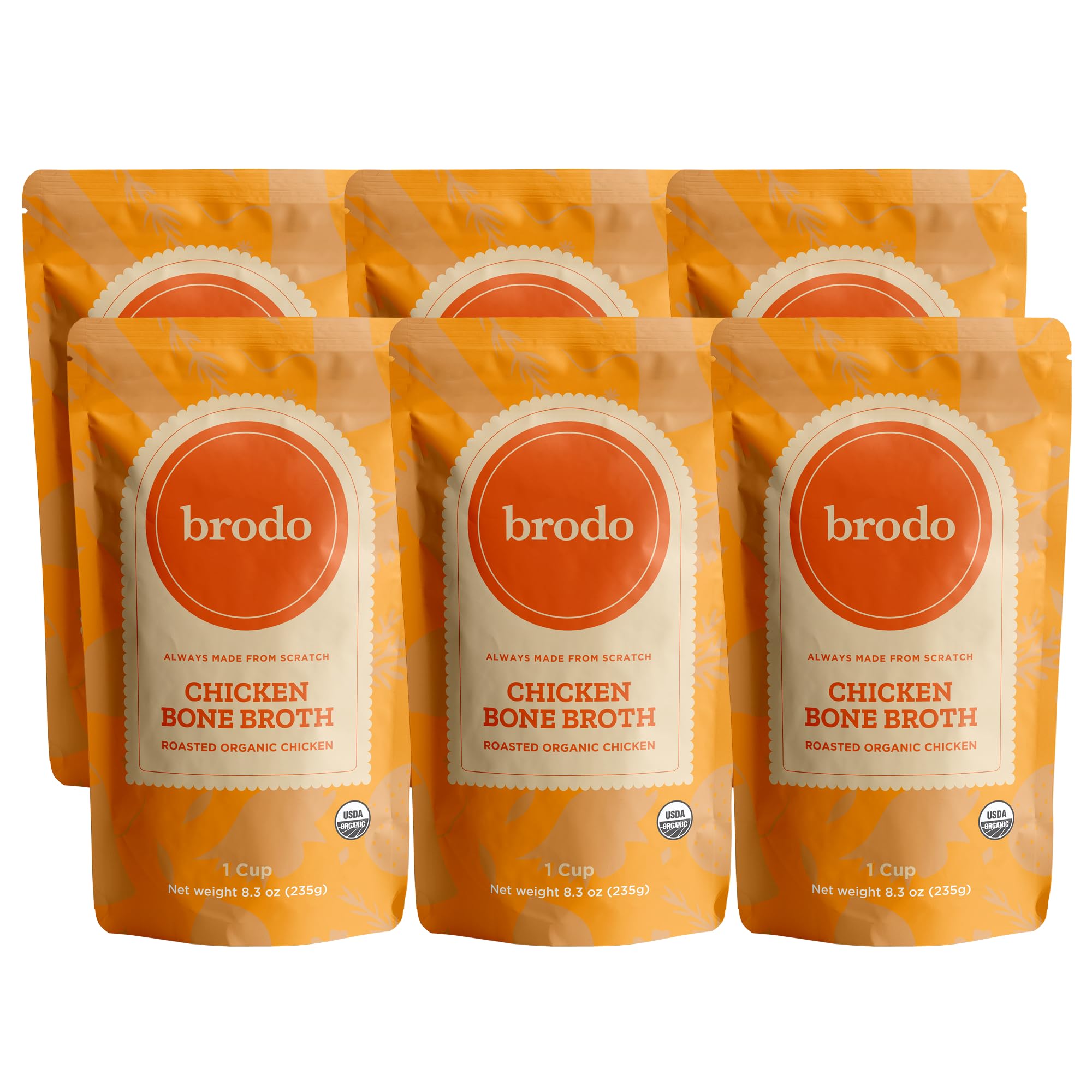 Brodo empaque frontal con bolsas listas para beber y conveniencia inmediata