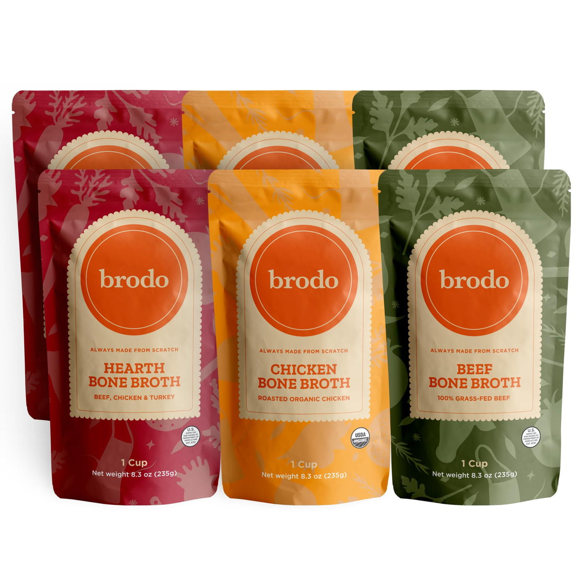 Brodo paquete frontal 6x8 oz mostrando presentación y conveniencia