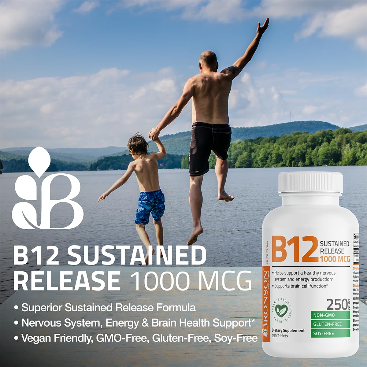 Bronson etiqueta legible resaltando ingredientes vegan y cGMP