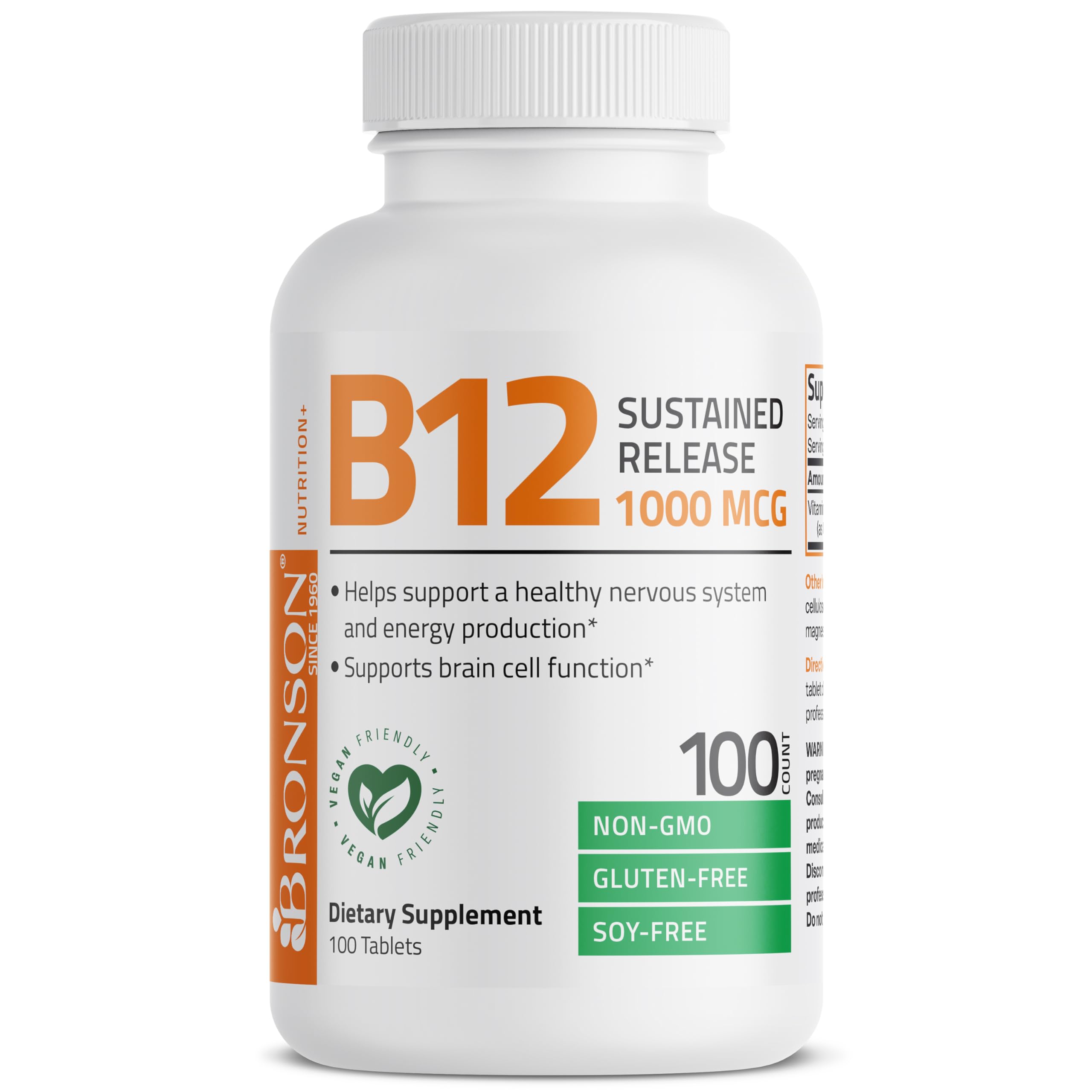 Bronson etiqueta nutricional clara con información de 1000 mcg