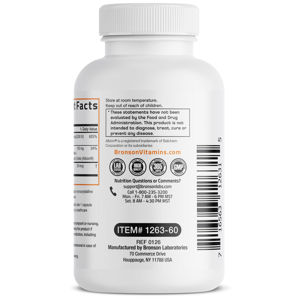 Bronson botella con rótulo legible que resalta calidad cGMP