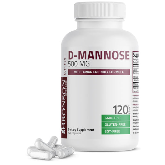 Bronson D-Mannose 500 mg cápsulas vegetarinas para apoyo diario de la salud urinaria