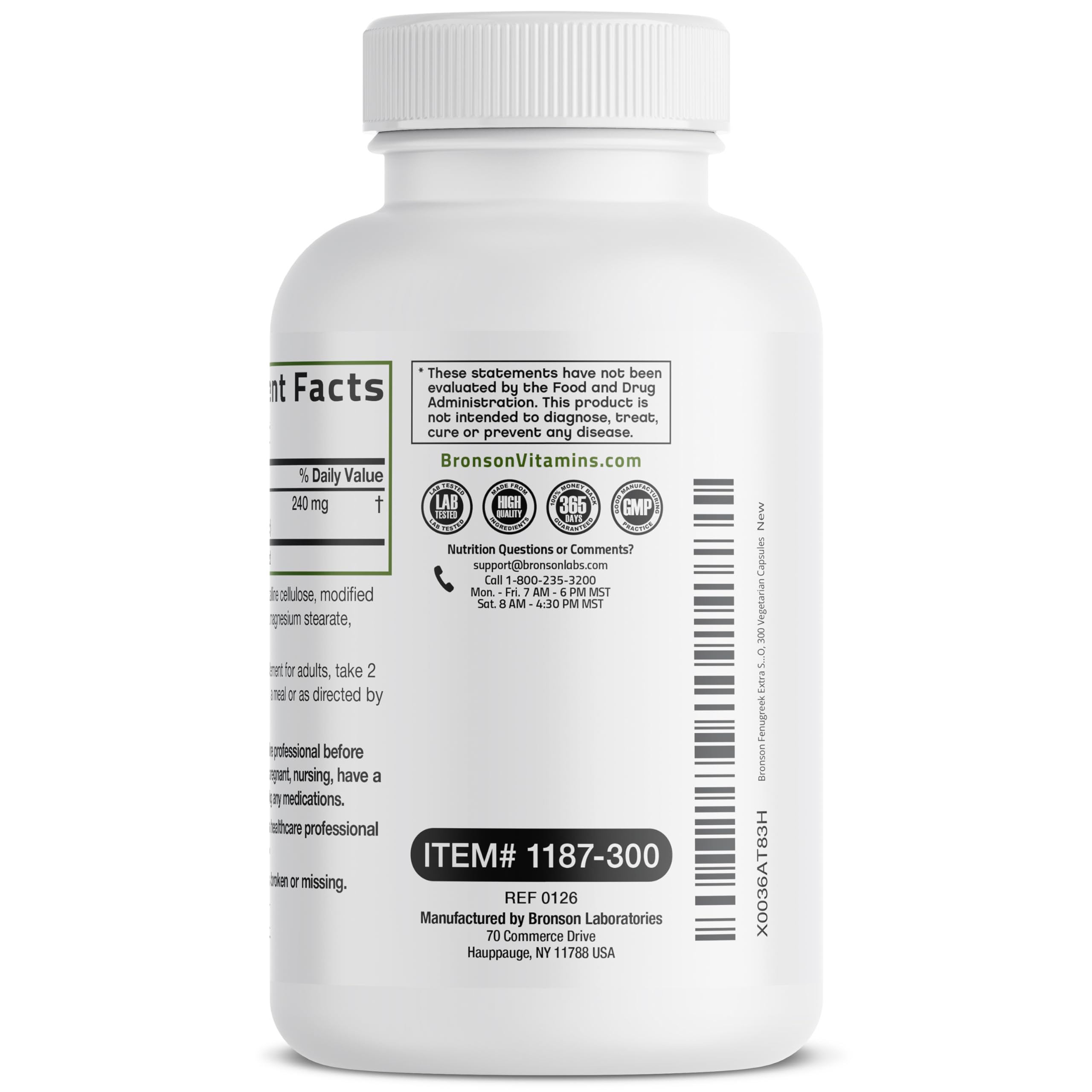 Bronson etiqueta con ingredientes y certificaciones cGMP visibles