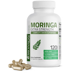 Bronson frasco frontal de Moringa Extra Strength mostrando presentación 120 cápsulas