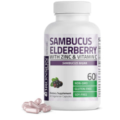 Bronson envase frontal Sambucus con beneficio claridad de fórmula